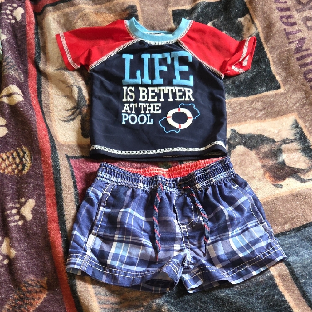 Life Is Better At The Pool Navy & Red Rash Guard Set